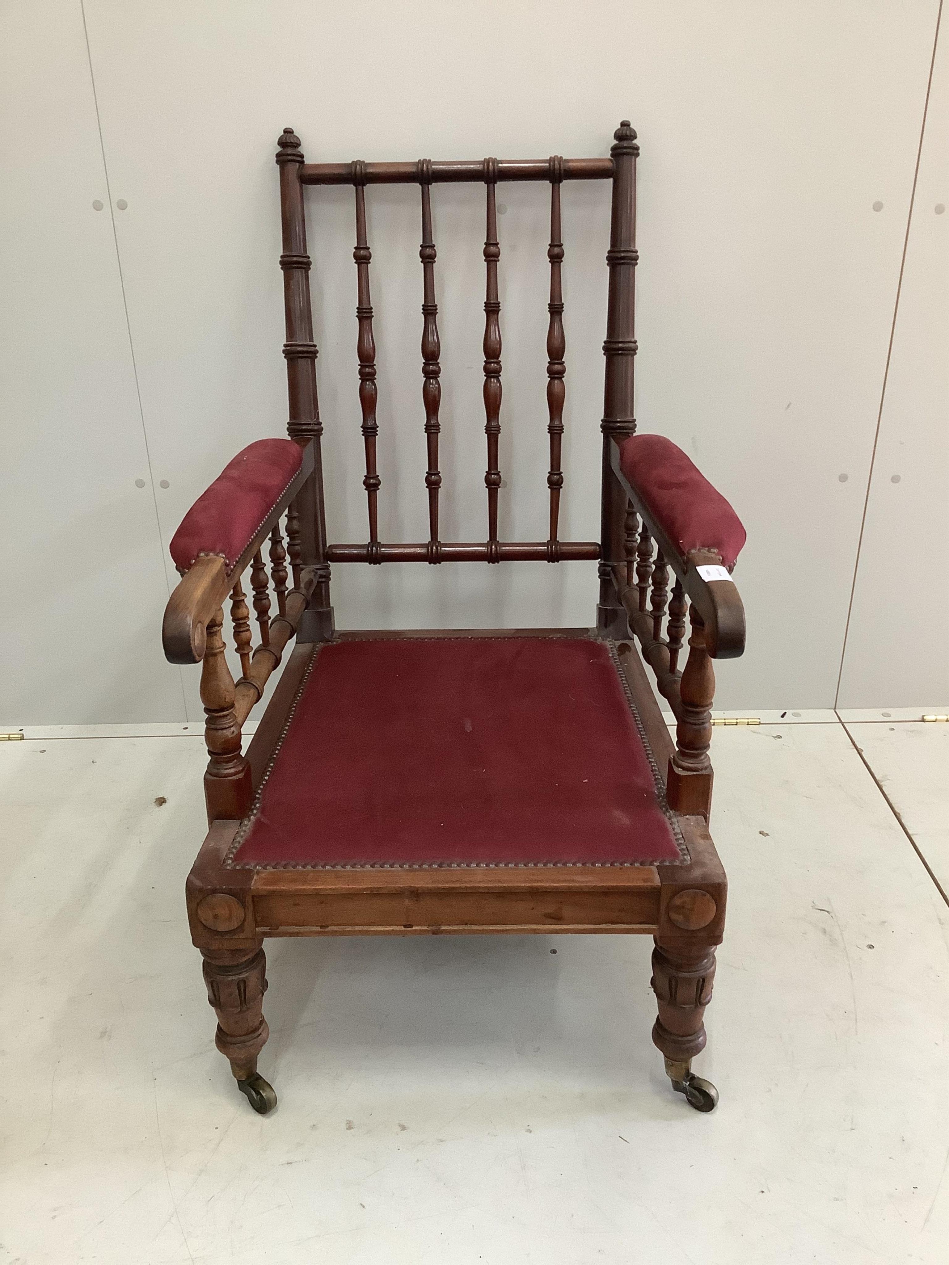 A William IV upholstered mahogany library chair, width 64cm, depth 72cm, height 104cm. Condition - good